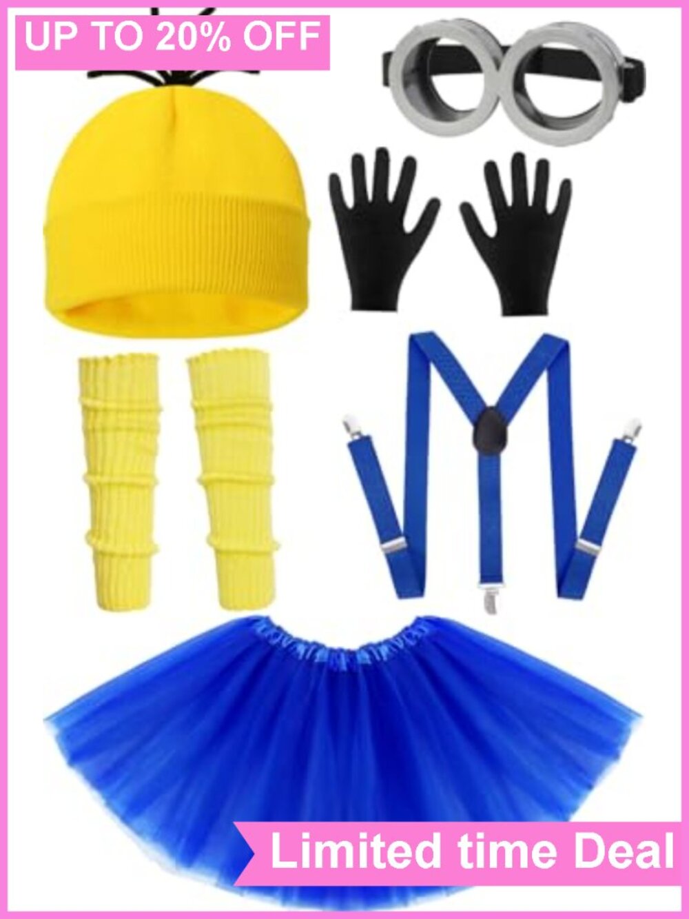 6 Pc Adult Halloween Costume Accessory Set Goggles Beanie Suspenders Tutu